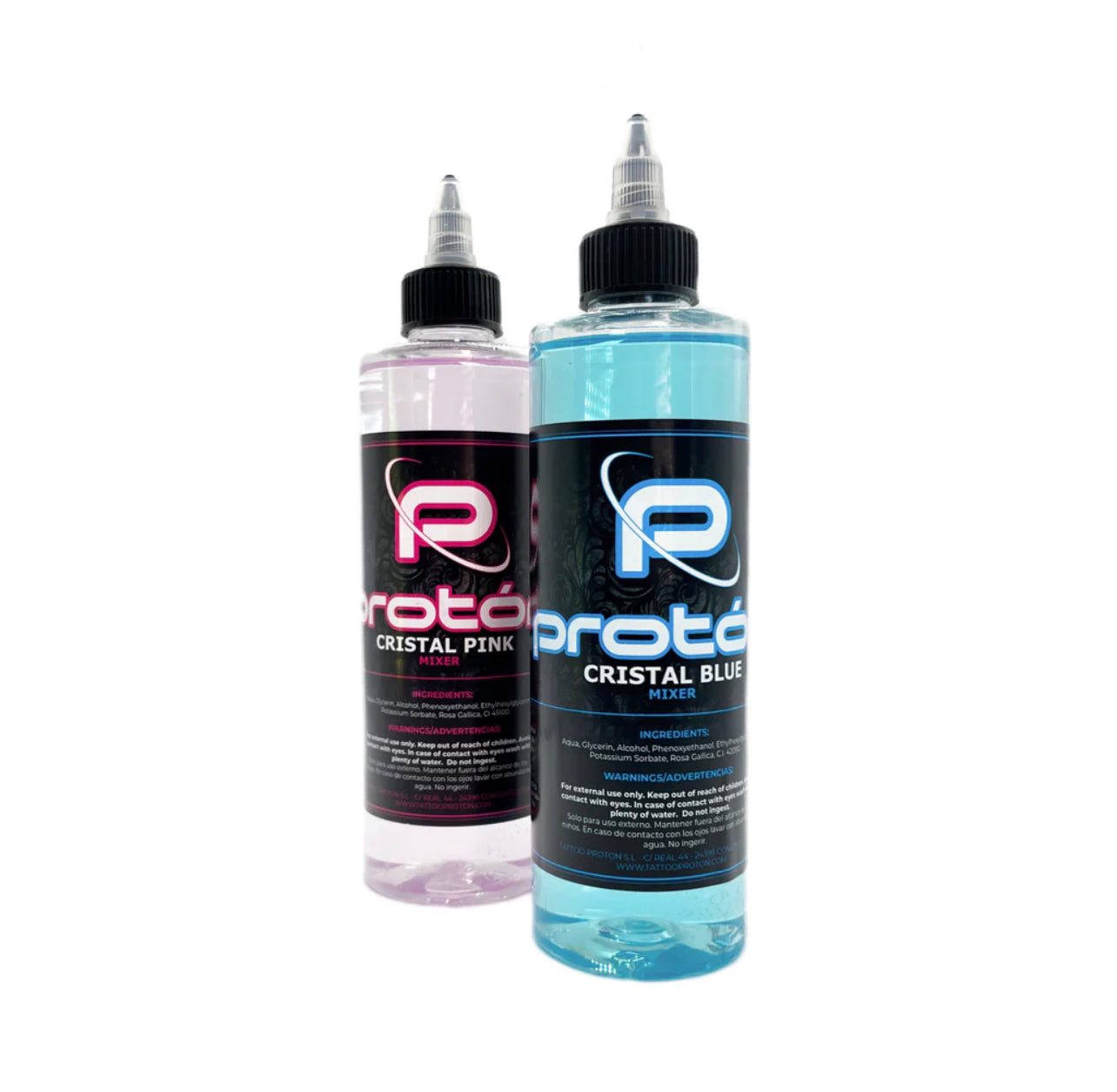Pack Proton Basic tattoo equipment with Cristal Pink and Cristal Blue liquids.
