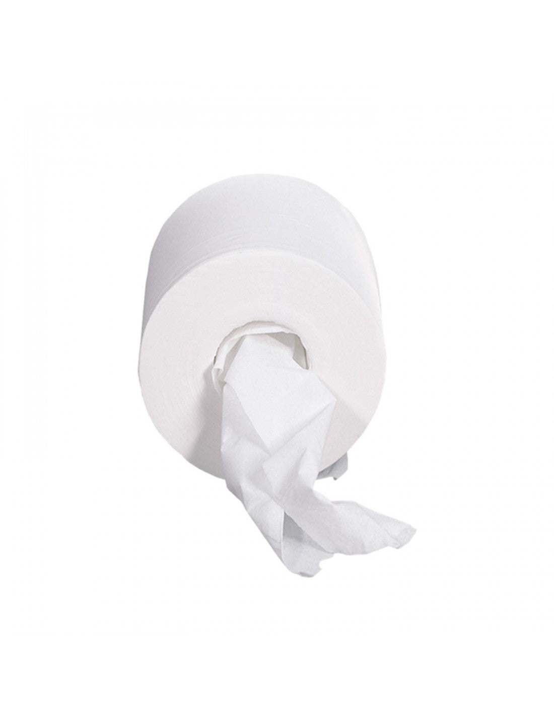 Papel de bobina rollo blanco sobre fondo blanco.