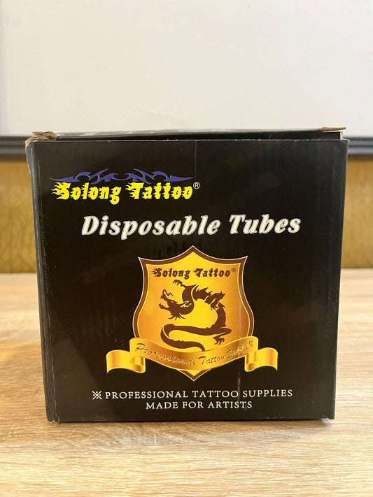 Disposable SoLong Tattoo tubes with ergonomic grip, box of 20 units, for wide strokes with flat needles.