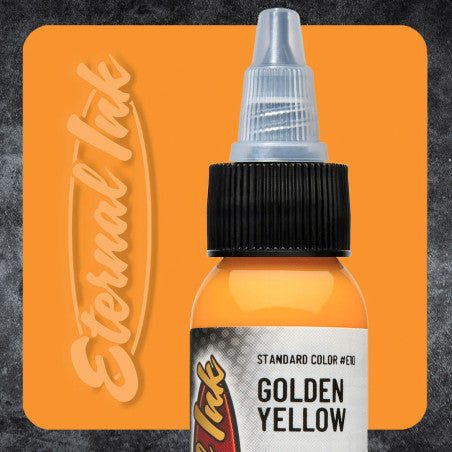 Bottle of Tinta golden yellow Eternal Ink for vibrant silicone plate and canvas use